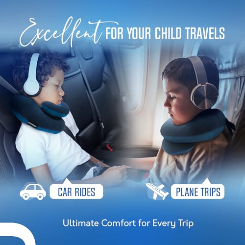 Kids Travel Pillow for Car & Airplane - Navy, Medium Support, Washable