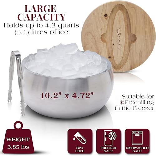 Gusto Nostro 4.3 Qt Insulated Stainless Steel Ice Bucket with Lid & Tongs - Silver