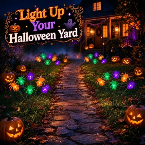 Newhale Solar Spider Halloween Decor Outdoor Stake Lights - 4 Modes, Waterproof, Swaying Wind Effect