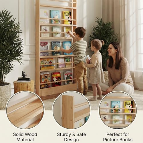 Baveke 6-Tier Behind The Door Bookshelf Natural Wood Farmhouse Design