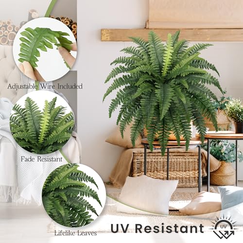 35-Inch Artificial Fern Bushes 2-Pack for Outdoor & Indoor Decor