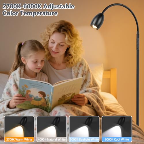 AUZONIMICS Matte Black 72-Inch LED Dimmable Floor Lamp with Gooseneck