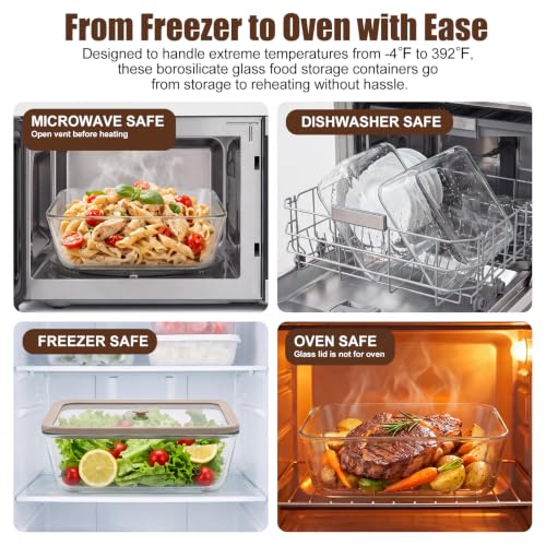 Large Glass Food Storage Containers Set - 11 Cups 89 oz Leakproof BPA-Free