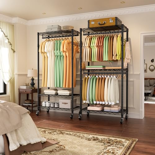 Golpart Black Heavy Duty Rolling Clothes Rack with Wheels, 15.75"D x 23.5"W x 72.45"H