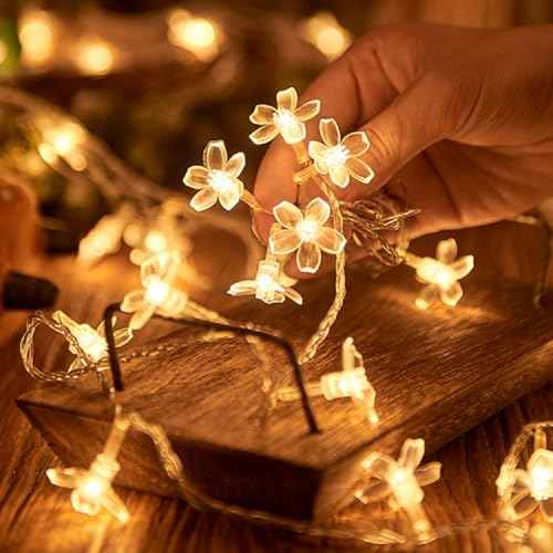 Flower String Lights Plug in, 10ft 20 LED Warm White Cherry Blossom Fairy String Lights for Party Birthday Wedding Christmas Home Decoration
