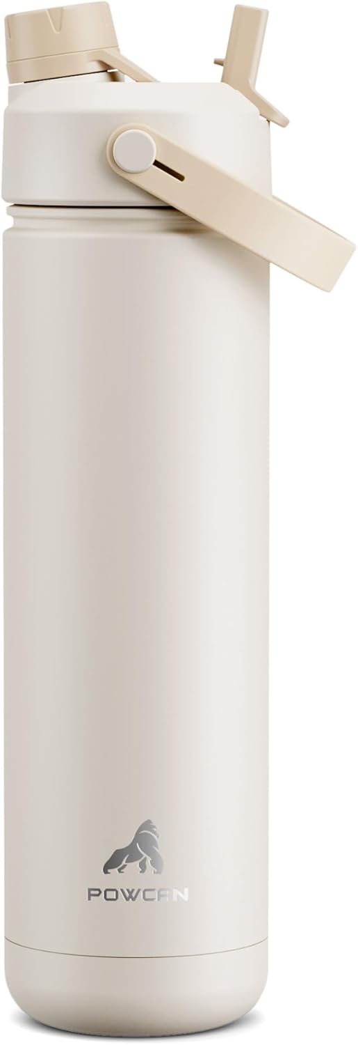 POWCAN 26 oz Insulated Water Bottle - 2-in-1 Straw & Spout Lid | Leak-Proof, Keeps Drinks Cold 24H, Mousse
