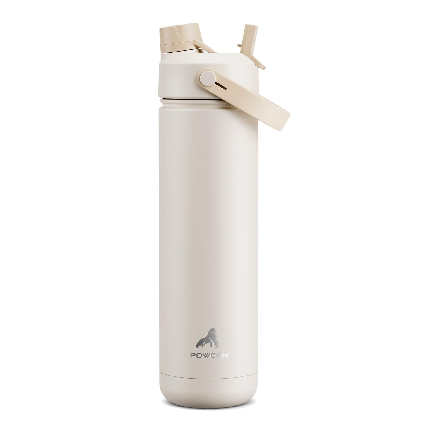 POWCAN 26 oz Insulated Water Bottle with 2-in-1 Straw and Spout Lid, Keep Cold 24H, Leak-Proof, Fits in Car Cup Holder, Stainless Steel Water Bottle for Sports, Gym, Travel, and School (Mousse)