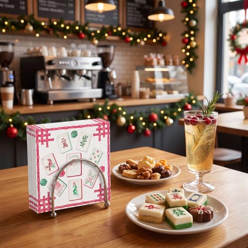 RUSPEPA 25Pcs Christmas Mahjong Paper Napkins - Tiles & Dice Design, 5x5in, Disposable Cocktail Napkins (Variation: Mahjong Tiles and Dice)