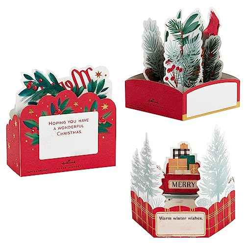 Hallmark Paper Wonder Mini Pop Up Christmas Cards (3 Cards with Envelopes: Red Truck, Cardinal, Merry and Bright)