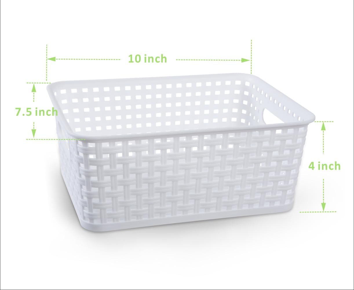 Skiennix White Plastic Woven Storage Baskets - 6-Pack Organizer for Kitchen, Office & Bathroom
