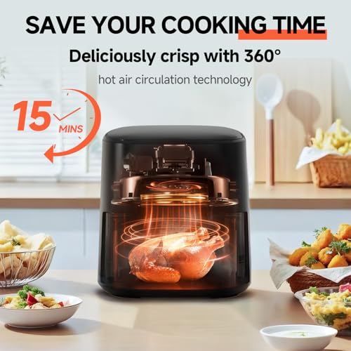 Qido Black 5.28 QT Square Air Fryer, 8-in-1 Fast Heating Oven with Touch Presets