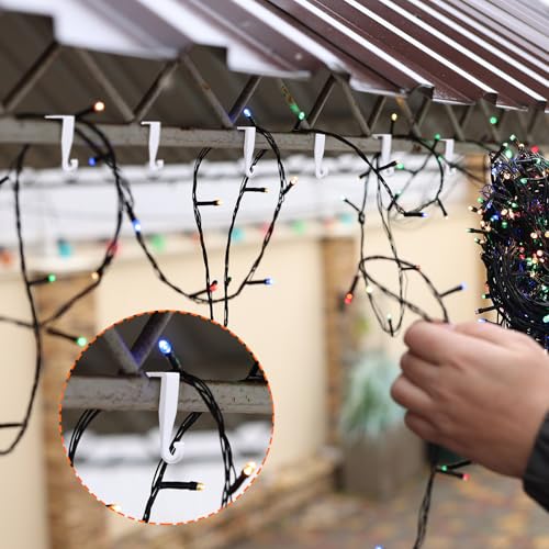 Amyhill 200 Pcs Christmas Gutter Light Hooks for Outdoor String Lights Weatherproof Plastic Hangers