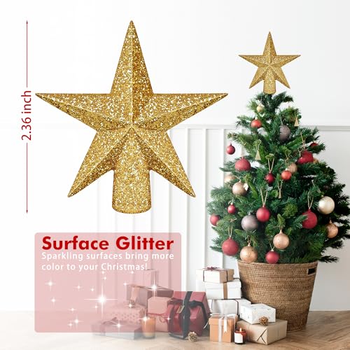Christmas Tree Topper, 2.36" Gold Glitter Tree Topper, 3D Xmas Shatter-Proof Mini Bethlehem Tree Star Decorations, Waterproof Star Topper Decor for Holiday Home Outdoor Ornament