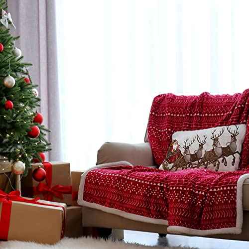 Ogiselestyle Christmas Santa Reindeer Lumbar Throw Pillow Cover, 12 x 20 Inch Xmas Winter Holiday Party Cushion Case Decoration for Sofa Couch