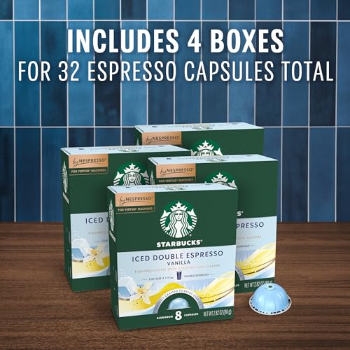 Starbucks Iced Vanilla Coffee Capsules for Nespresso Vertuo - 8 Count Pack of 4 - 32 Capsules