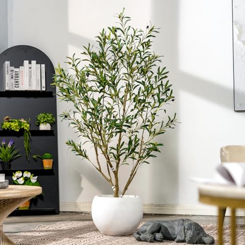 5ft Faux Olive Tree with White Pot & Moss - Indoor Outdoor Artificial Plants