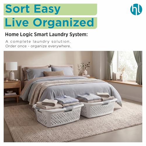 Home Logic 1.5 Bushel Plastic Laundry Basket 4 Pack - Ventilated Collapsible Hamper with Handles for Bedroom Bathroom Closet