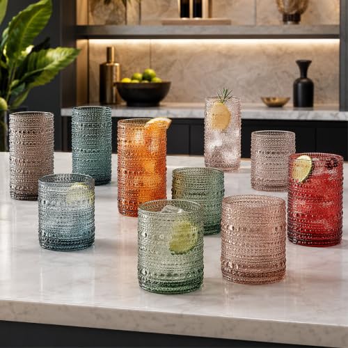 Vintage Hobnail Beaded Highball Glasses Set of 12 - Tonal Drinkware