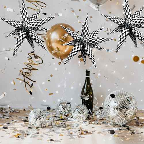 ZAKVOOR 60 Pcs Star Balloons 12 Spike Foil Explosion Party Decoration Balloons for Wedding Birthday Anniversary Backdrop (Plaid)