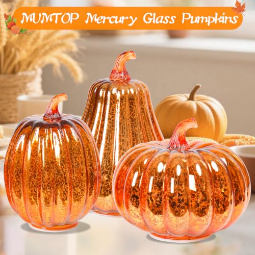 Mercury Glass Pumpkin Light Set - Orange Fall Halloween Decor, 3PCS