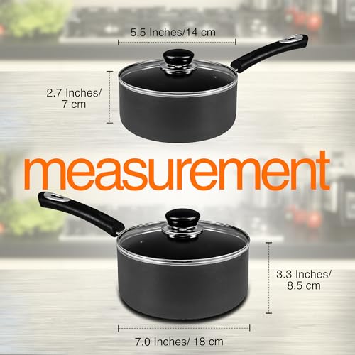 Nonstick Saucepan Set 1QT & 2QT with Lids - Grey-Black, PFOS Free