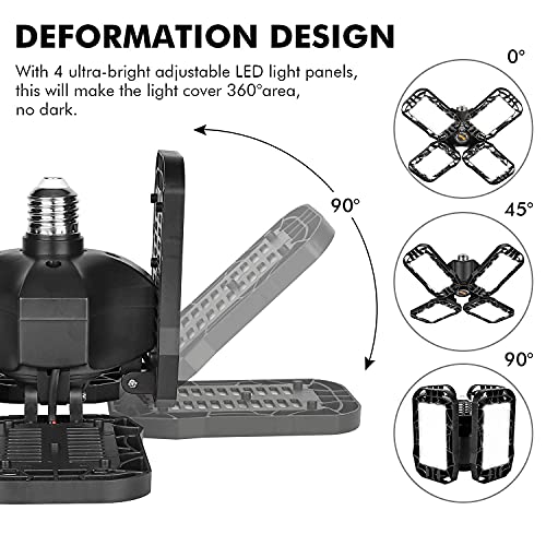 LED Garage Light 4 Pack - Ultra Bright 120W Deformable Ceiling Fixtures with Adjustable Panels for Workshop Basement Attic