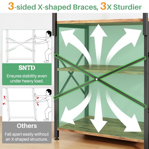SNTD Rustic Brown Bakers Rack with Power Outlet - 23.5" W Microwave Stand