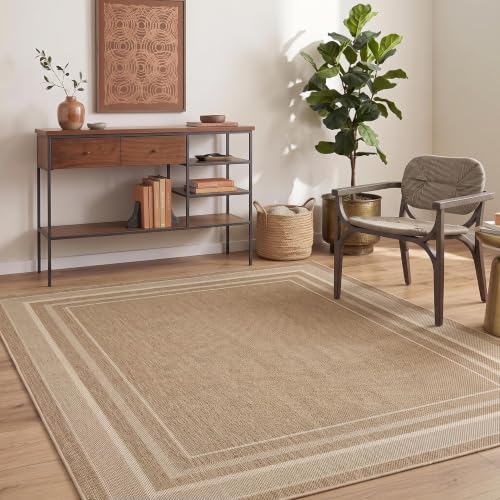 Washable 5x7 Solid Jute-Style Rug for Bedroom & Living Room Bordered Variation