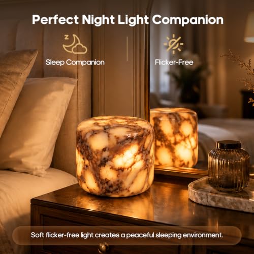 Calacatta Purple Marble Night Light Touch Control Rechargeable Table Lamp 3‑Way Dimmable Bedside Lamp
