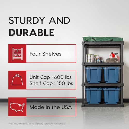 IRIS USA 4-Tier Heavy Duty Plastic Storage Shelf - 56"H x 36"W x 18"D Black