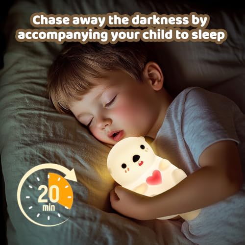 Huggwaii Upgrade Otter Night Light for Kids ? Cute Silicone Squishy Kids Night Light, Dimmable & Rechargeable LED Otter Lamp, 1200mAh Battery, Soft Nursery Nightlight for Toddler Room Decor & Gifts