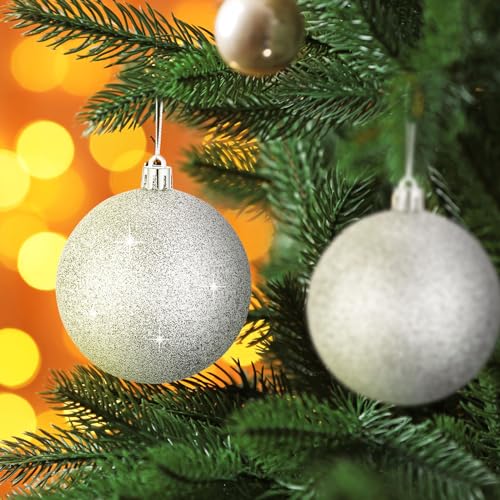 Zubebe 12Pcs Silver Glitter Christmas Ball Ornaments - 3.15in Large Snowball Decor