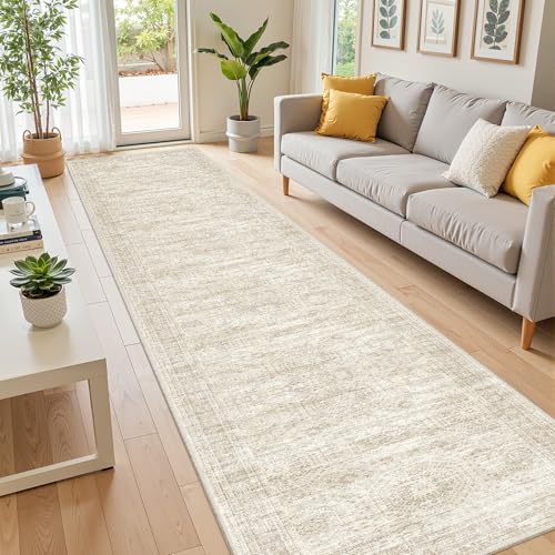 Beige Non-Slip Washable Runner Rug 2x12 ft Hallway Floor Mat - Ivory Option