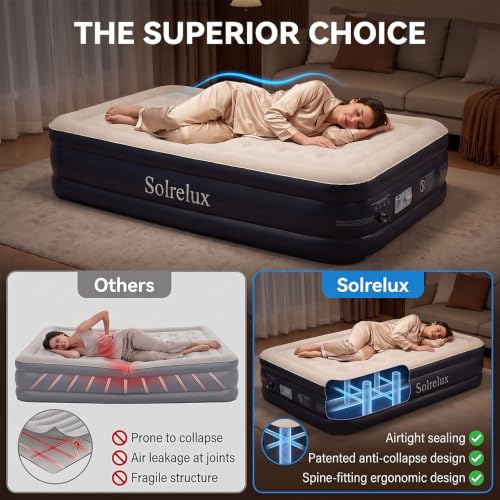 Solrelux 18-Inch Twin Air Mattress with Built-in Pump, Foldable, Waterproof, Supports 550 lbs