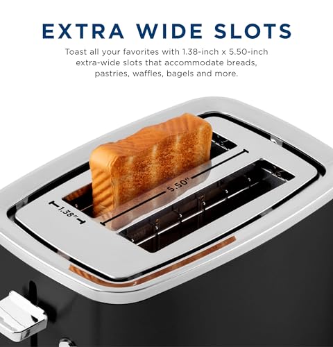GE 2-Slice Black Stainless Steel Toaster with Wide Slots & 7 Shade Settings - Countertop Kitchen Essential