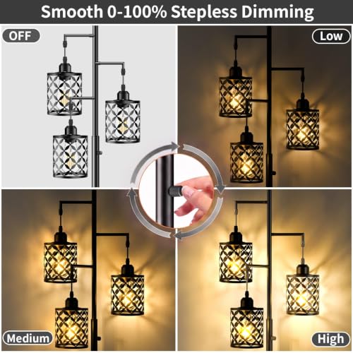 72-Inch Dimmable Industrial Floor Lamp with Quatrefoil Shade & 3 LED Bulbs - Black 800LM