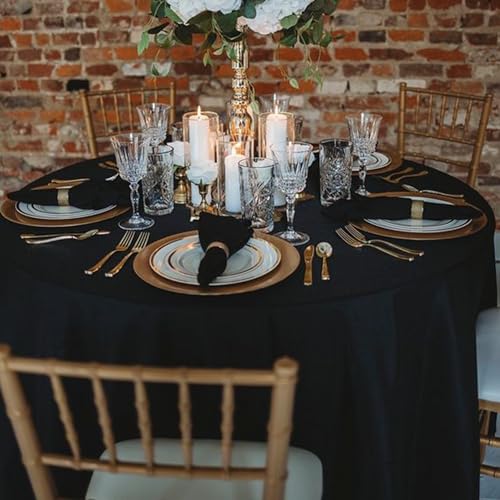 Black Round Tablecloth 120 Inch Pack of 10 - Stain & Wrinkle Resistant Polyester