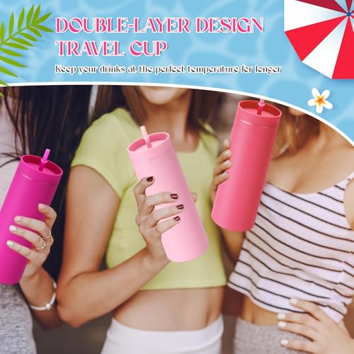 Baderke 4-Pack 16 oz Pink Skinny Tumblers with Lids & Straws - Gradient Colors