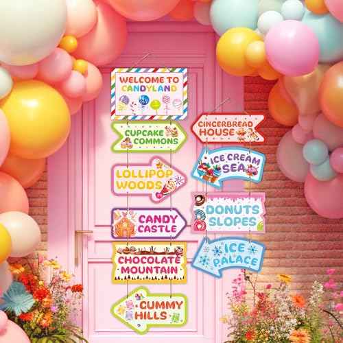 JOETMAE 20PCS Candyland Party Decorations, Welcome to Candyland Sign, Candy Land Themed Birthday Party Supplies Halloween Trunk or Treat Car Decor, Christmas Decorations