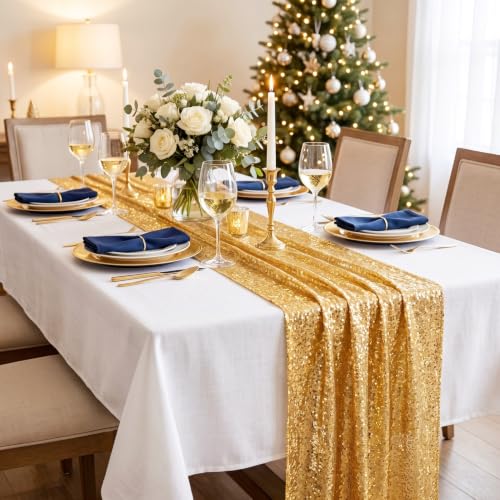 ShinyBeauty Gold Sequin Table Runner 12x108 Inch 20 Packs for Party