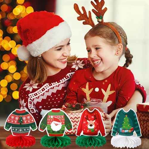 Ugly Sweater Table Decor 9 Pcs 3D Ugly Sweater Party Supplies Xmas Honeycomb Cutouts Centerpieces Decorations Tables Topper for Christmas Party Winter Holiday