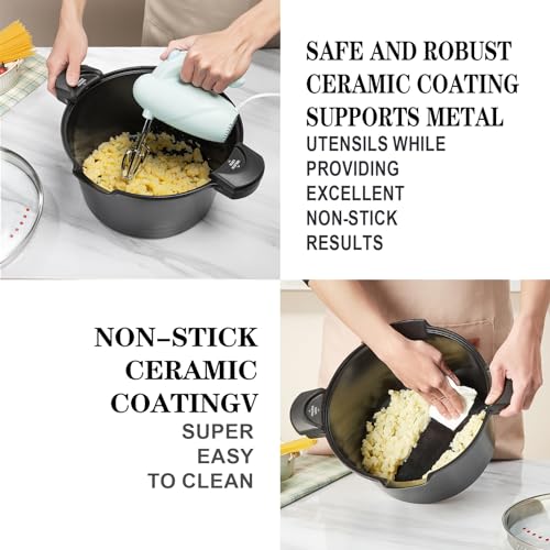 ACTIV CUISINE 8.5 Qt Black Pasta Pot with Strainer Lid, Nonstick Ceramic, Dishwasher Safe
