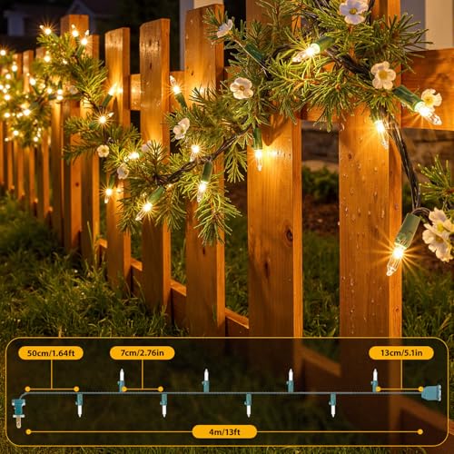 50-Count White Christmas Lights with Green Wire, 13FT Incandescent Bulbs Mini String Lights Connectable for Indoor, Christmas Tree, Outdoor, Classroom, Party, Garland, Xmas