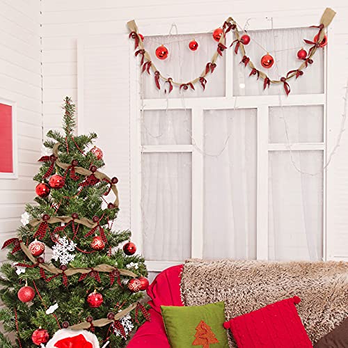 Tatuo Black and Red Rustic Burlap Garland with Bells, 9ft Christmas Decor