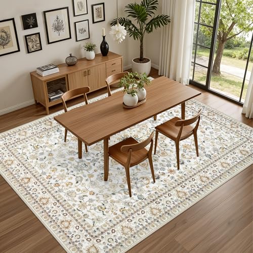 5x7 Area Rugs Living Room: Washable Vintage Rug for Bedroom Beige