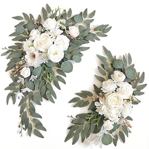 Faux Flower Swag Set for Wedding Arch & Sign Decor - White - Set of 2