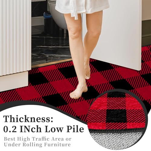 Red & Black Buffalo Plaid Rug 5' x 7' - Living Room Carpet, Faux Wool