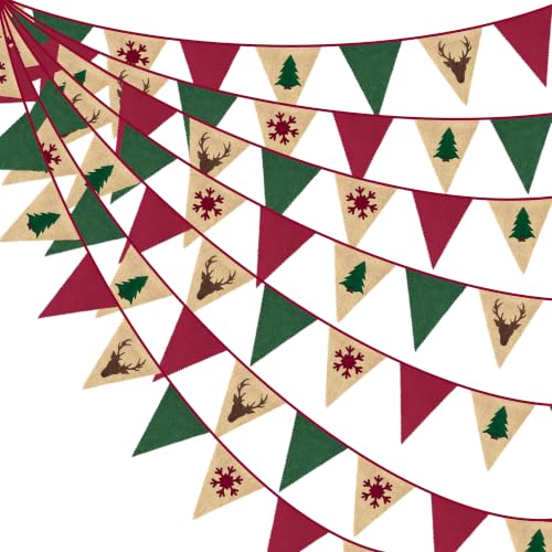 Pinkblume Red Green Deer Christmas Burlap Banner 24ft Party Decorations