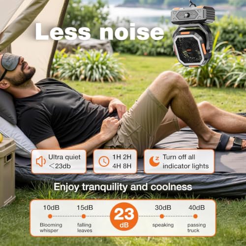 OGERY 30000mAh Portable Rechargeable Camping Fan with Remote & LED Lantern – Black & Orange
