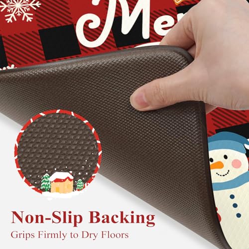 Sungea Christmas Kitchen Anti-Fatigue Mat Set of 2, Santa & Buffalo Plaid Farmhouse Rugs, Non-Slip 17.3x29